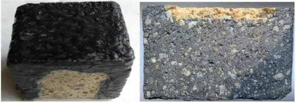 Figure 2. Appearance and cross-sectional appearance of magnesia-carbon bricks after firing