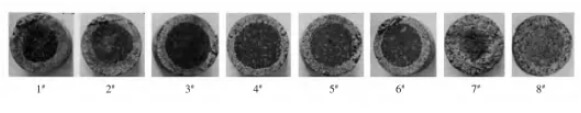 Figure 4. Photographs of the oxidation resistance of magnesia-carbon bricks with different carbon contents